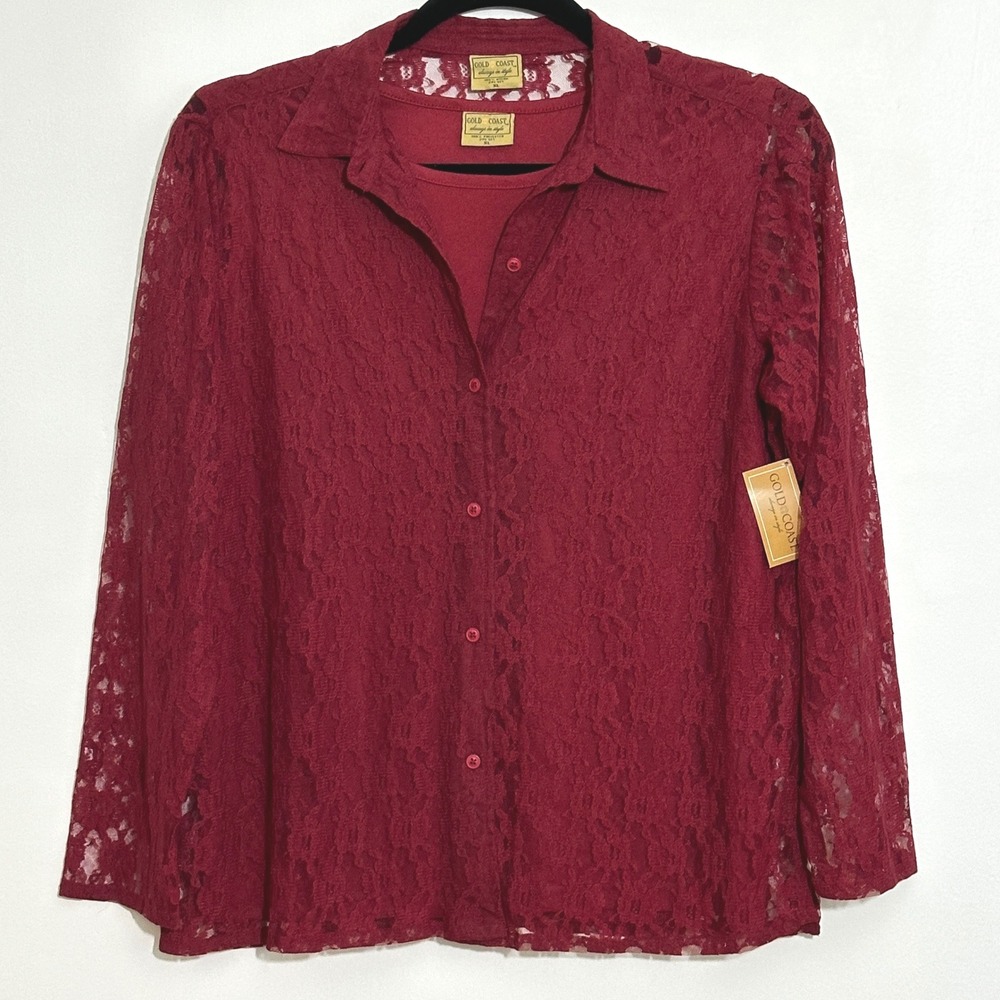 Gold Coast Womens Top XL Burgundy Red Sheer Lace Tank 2pc Set Dark Romance Goth